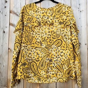 Abercrombie & Fitch Paisley Floral Ruffle Detail Blouse Yellow Size L